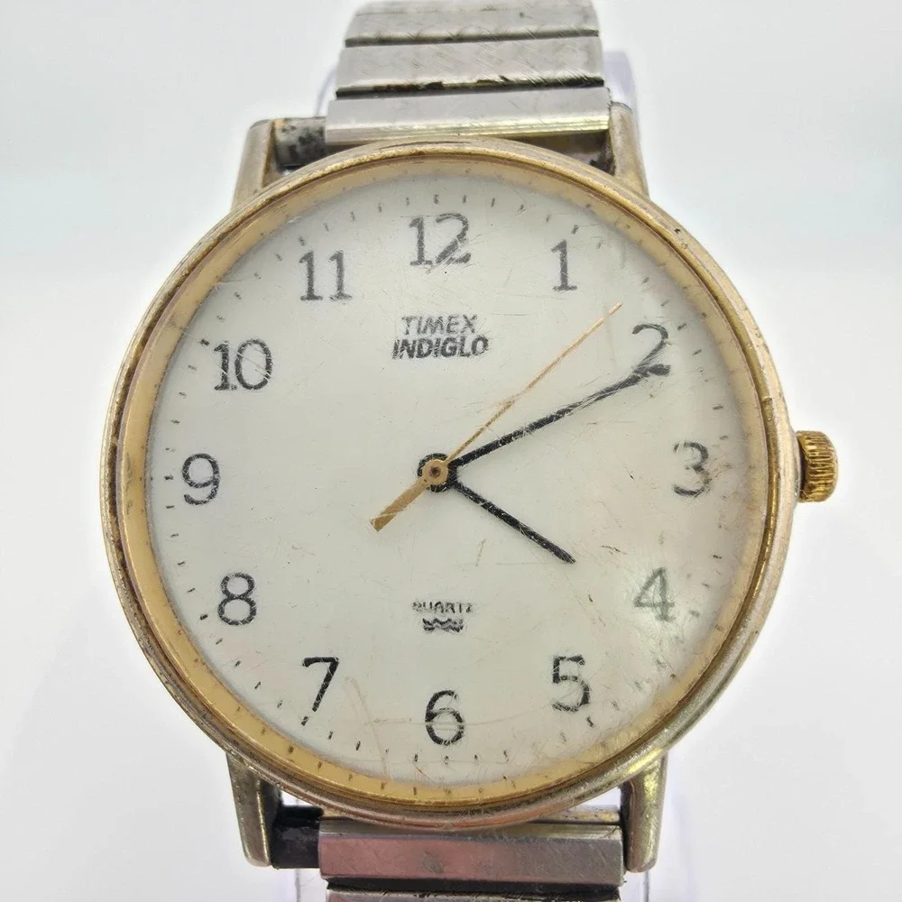 Vintage TIMEX INDIGLO 'Easy Reader' Men's Watch Stretch Band Stainless Steel